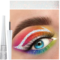 HAORQEE Glitter Eyeliner Silver Liquid Eyeliner Coloured Eye Liner Eye Glitter Makeup, Waterproof Sparkle Long-Lasting Silver Metallic Shimmer White Eyeshadow Coloured Eyeliner(Silver)