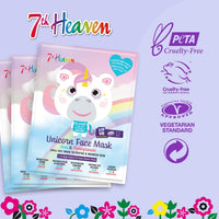 7th Heaven Unicorn Sheet Face Mask, Pack of 4 – Kid-Friendly Face Mask Sheets to Soothe and Nourish Skin (Ages 8+) – Acai & Pomegranate Face Masks Skincare Sheet