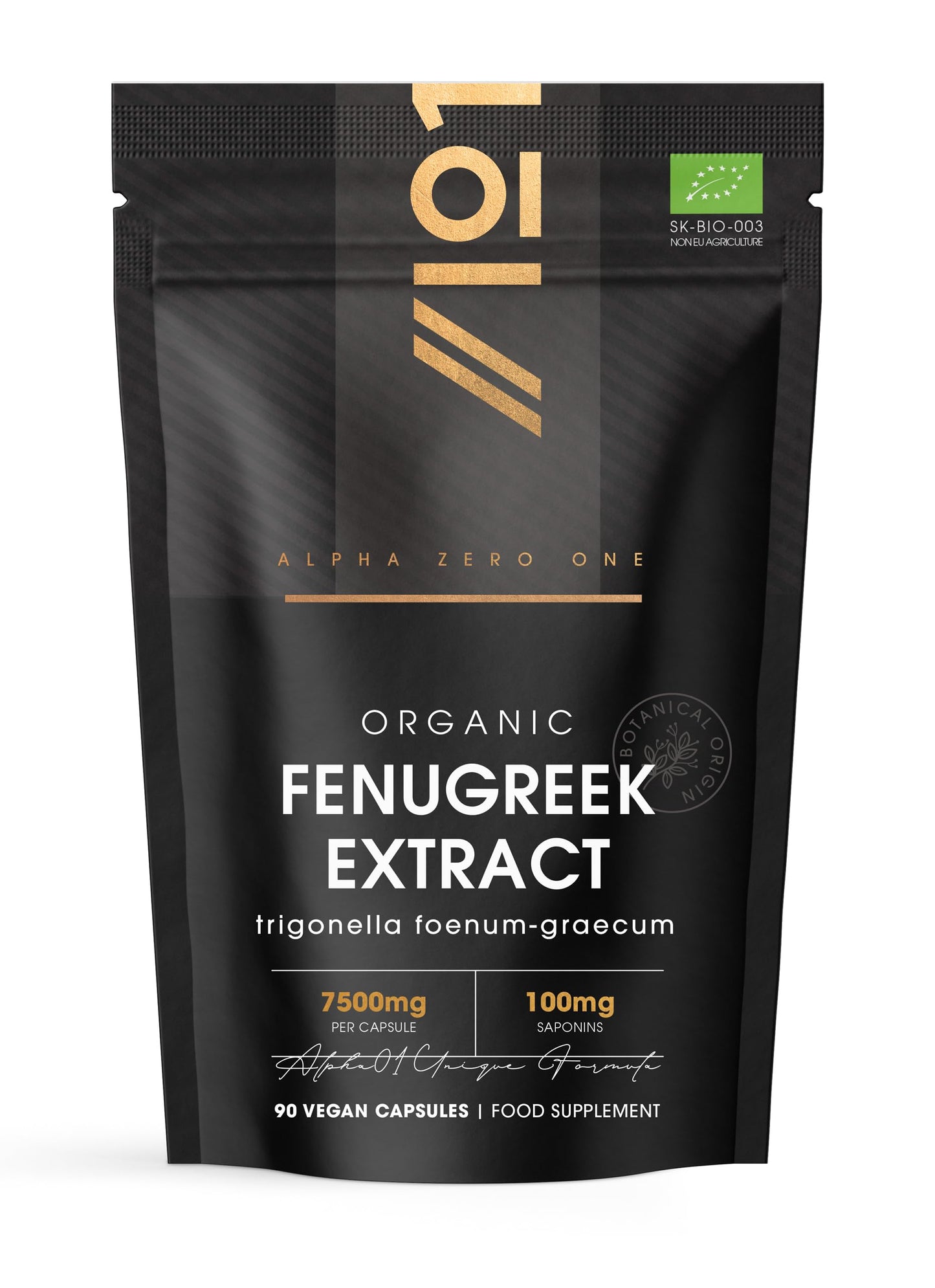 Organic Fenugreek Extract 7500mg - 90 Capsules (V) - High Strength 20% Saponins (100mg) Fenugreek Supplement - 3 Months Supply - by Alpha01