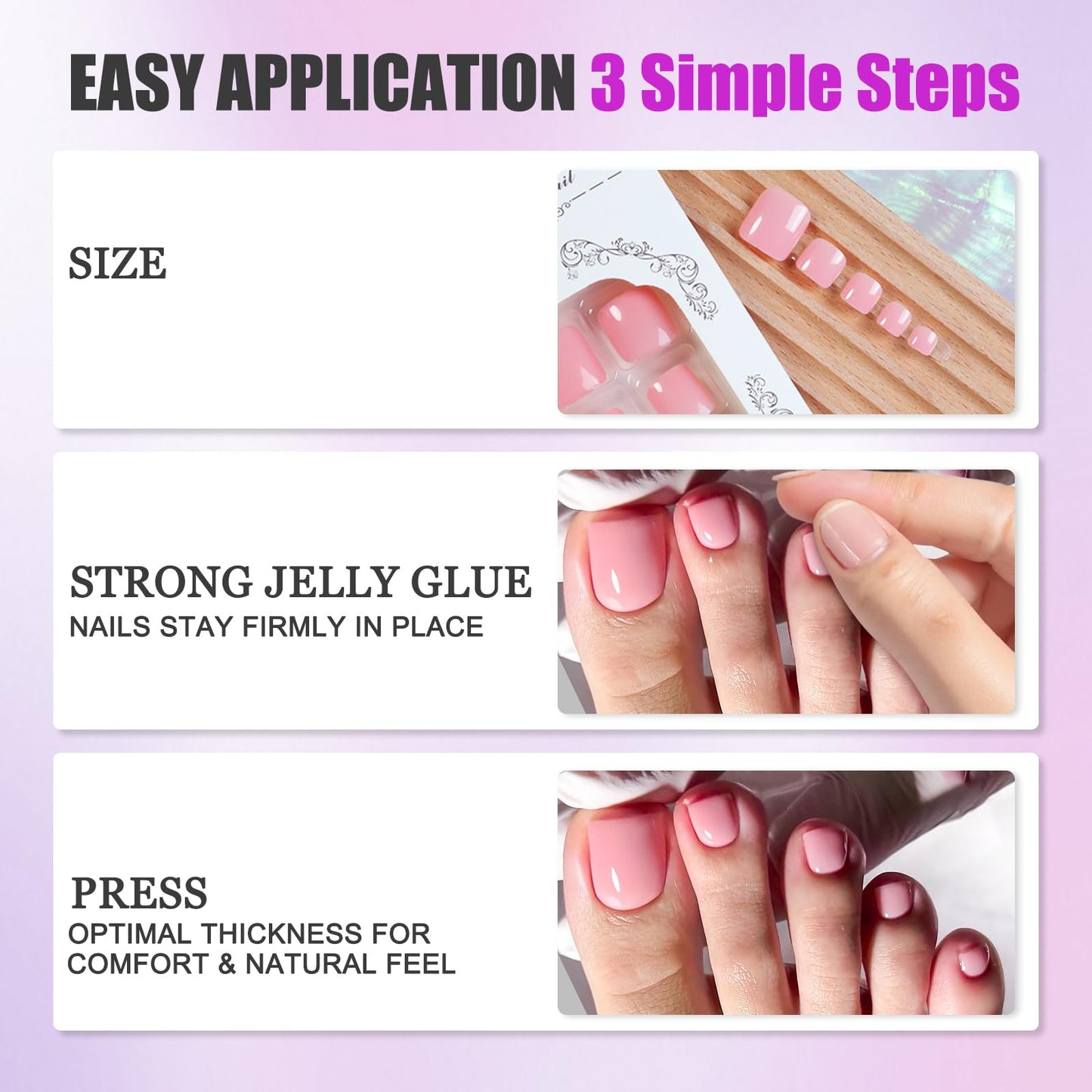 Ceboic 24Pcs French False Toenails, 3D Gold Short Square Fake Toe Nails Glue on, Summer Glossy Gel Acrylic Stick on Toenails, 12 Sizes Nude Pink Full Cover Press on Toe Nails for Women Pedicure Decorations