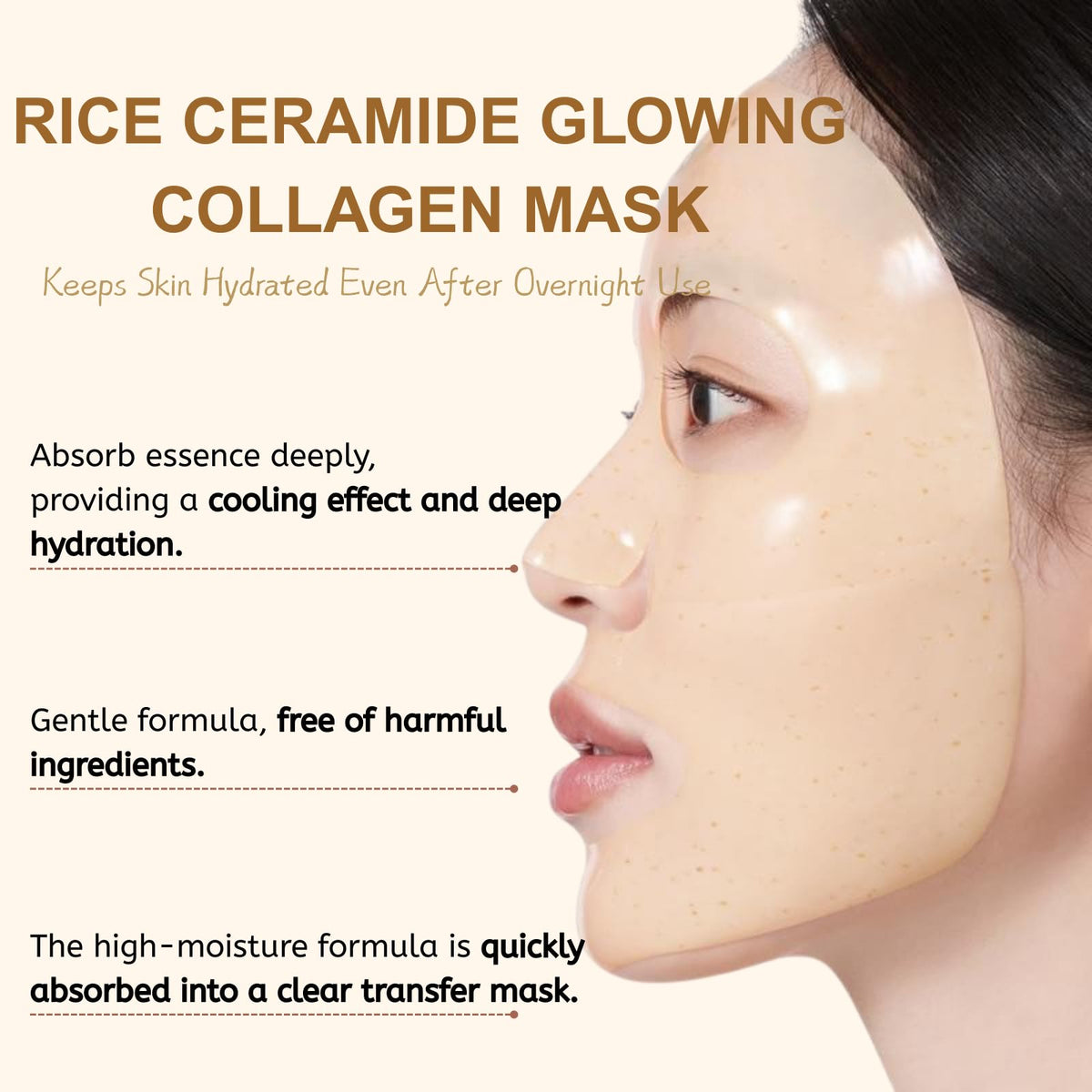 IZBEAUVO 6Pcs Rice Glow Collagen Mask, Rice Ceramide Collagen Face Mask, Bio Overnight Face Mask for Glass Skin, Brightening Night Wrapping Gel, Tightening, Shrink Pores, Soothe, Repair, Korean Skincare