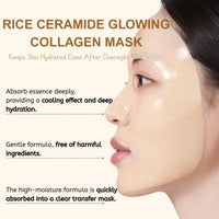IZBEAUVO 6Pcs Rice Glow Collagen Mask, Rice Ceramide Collagen Face Mask, Bio Overnight Face Mask for Glass Skin, Brightening Night Wrapping Gel, Tightening, Shrink Pores, Soothe, Repair, Korean Skincare