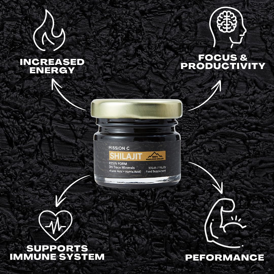 Shilajit - Pure Original Himalayan 30g - 100% Pure, Rich in Fulvic & Humic Acid, Contains 85 Minerals, Immune System & Vitality Booster, Vegan - Lab Tested - Mission C