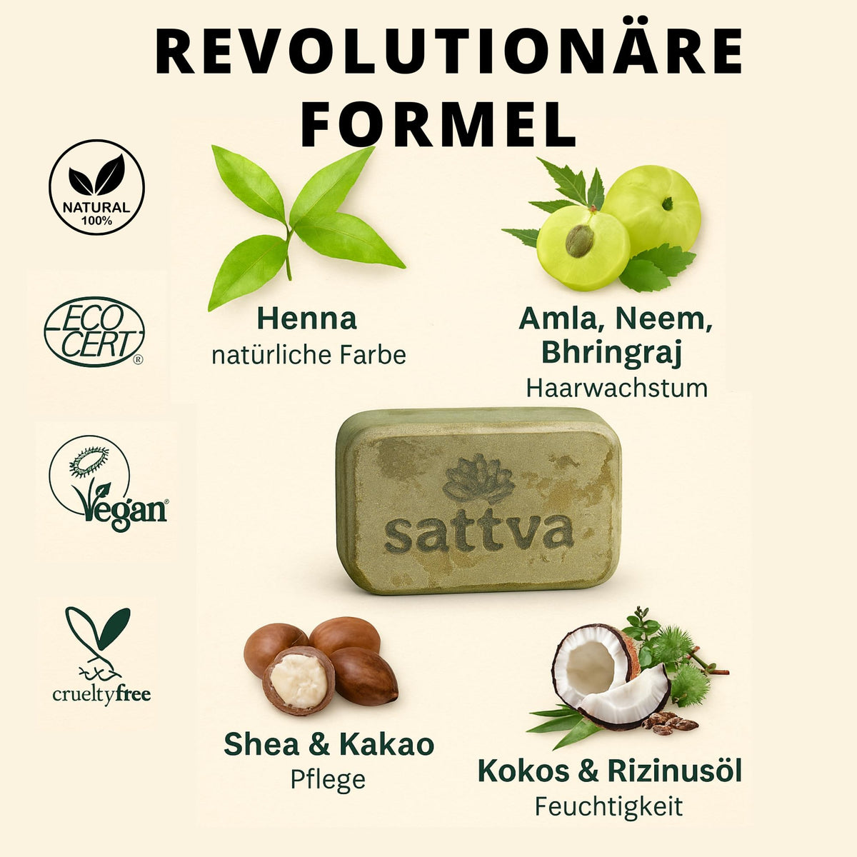 Sattva Ayurveda - Natural Dark Brown Henna Block Hair Colour - Organic, Ammonia Free, Paraben Preservative Silicone Artificial Colour Free - 3 Blocks of 80g