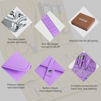 Leipple Manicure Set Professional Nail Clippers Pedicure Kit, 16 pcs Stainless Steel Nail Care Tools Grooming Kit with Luxurious Travel Leather Case for Thick Nails Men Women Gift (Violet)
