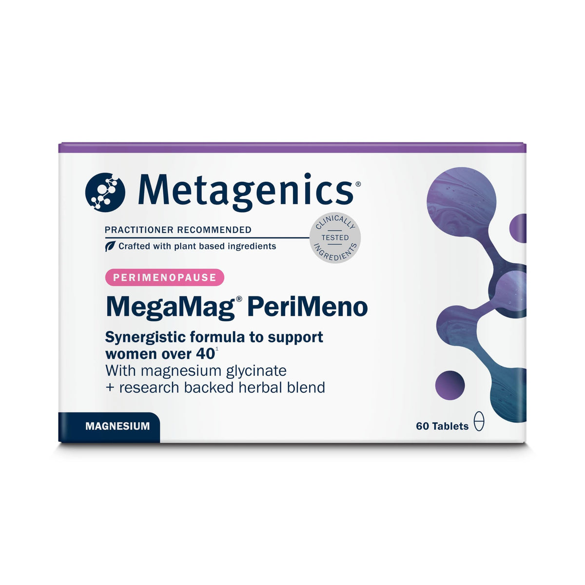 Metagenics MegaMag PeriMeno - with Vitamin B6 & B12, Magnesium Glycinate, Sage, Ashwagandha and Saffron - 60 Tablets