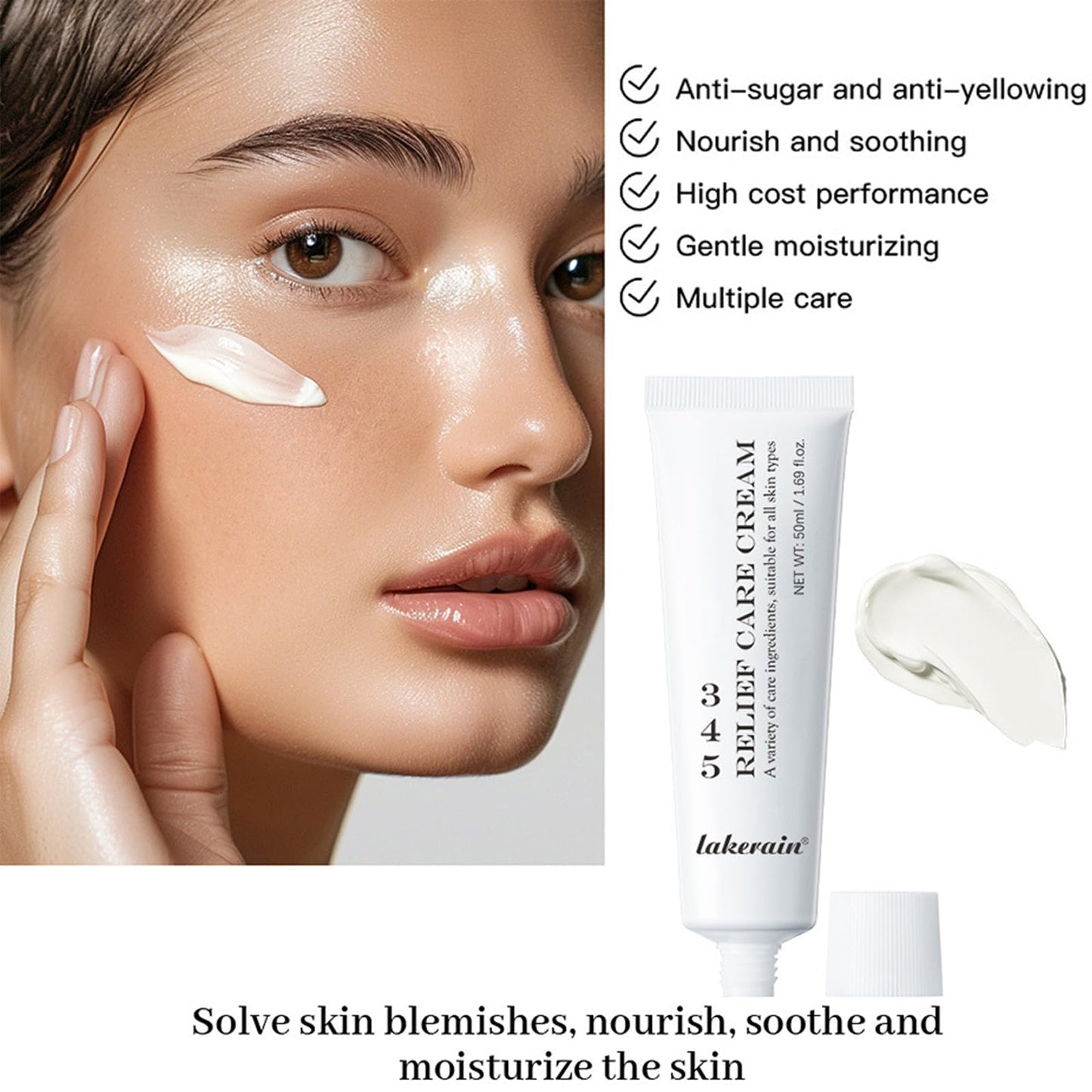 RUICHING 345 Relief Cream, 345 Cream Soothing Moisturizing Barrier Cream, Repaire Cream Lightweight non-greasy Face Moisturizer for All Skin Types