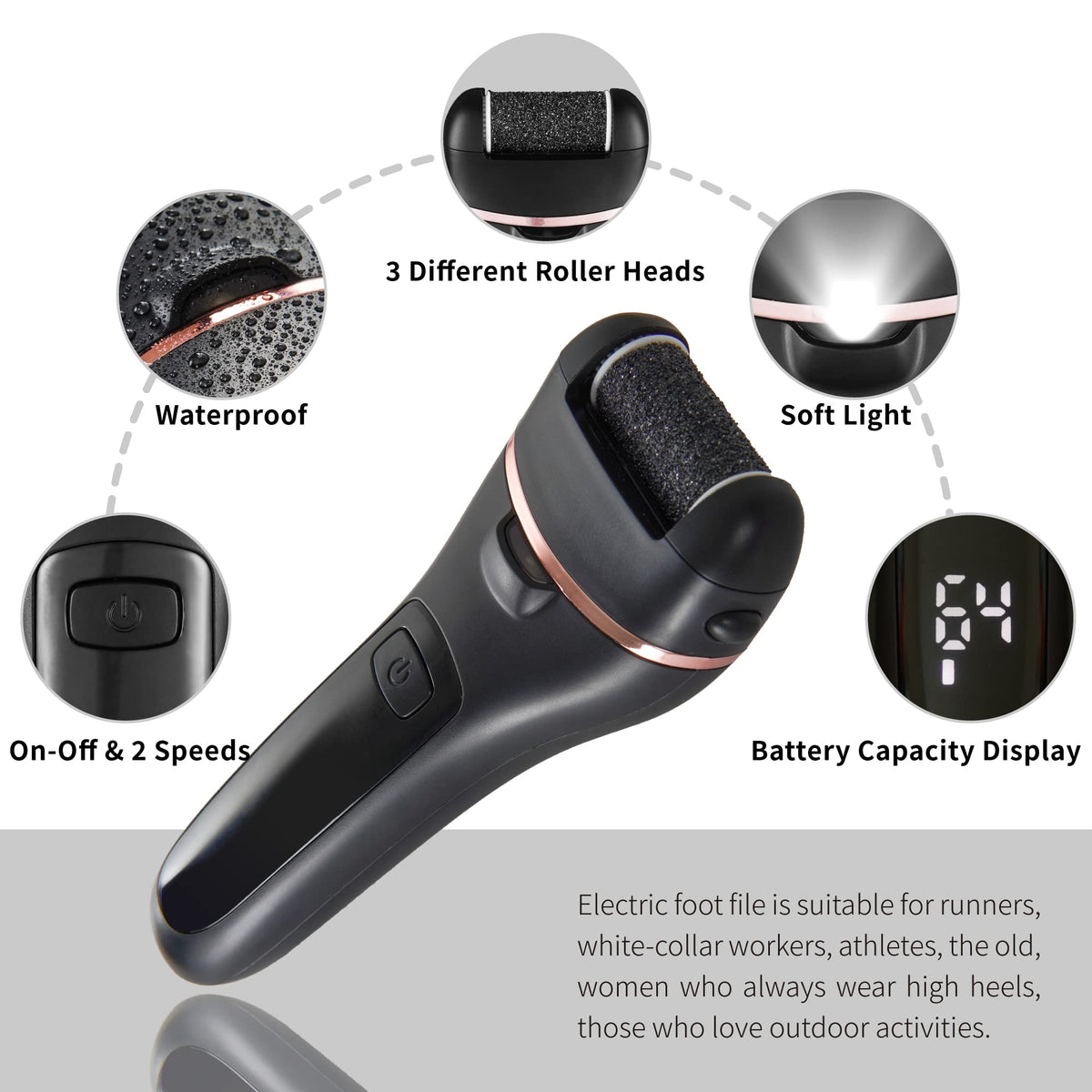 Bemece Electric Foot File Callus Remover, Professional Rechargeable Waterproof Pedicure Kit with 10 in 1 Foot Files Pedicure Tools Set for Cracked Heels Calluses and Dead Skin…（Gifting Recommendation）