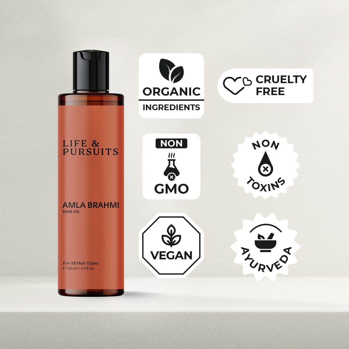 Life & Pursuits Amla Brahmi Hair Oil for Hair Growth - 100 ml Natural & Organic Hair Oil with Coconut, Castor, and Sesame for Strong & Thick Hair