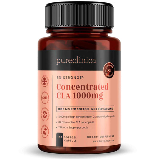 Pureclinica Concentrated CLA 1000mg x 180 Softgels - 84% Rich Conjugated Linoleic Acid - Up to 6 Months Supply