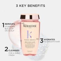 KÉRASTASE Kérastase Gloss Absolu Bain Hydra-Glaze Shampoo, Illuminating Anti-Frizz Cleanser With Glycolic & Hyaluronic Acids Plus Wild Rose 250ml, For Dull Hair