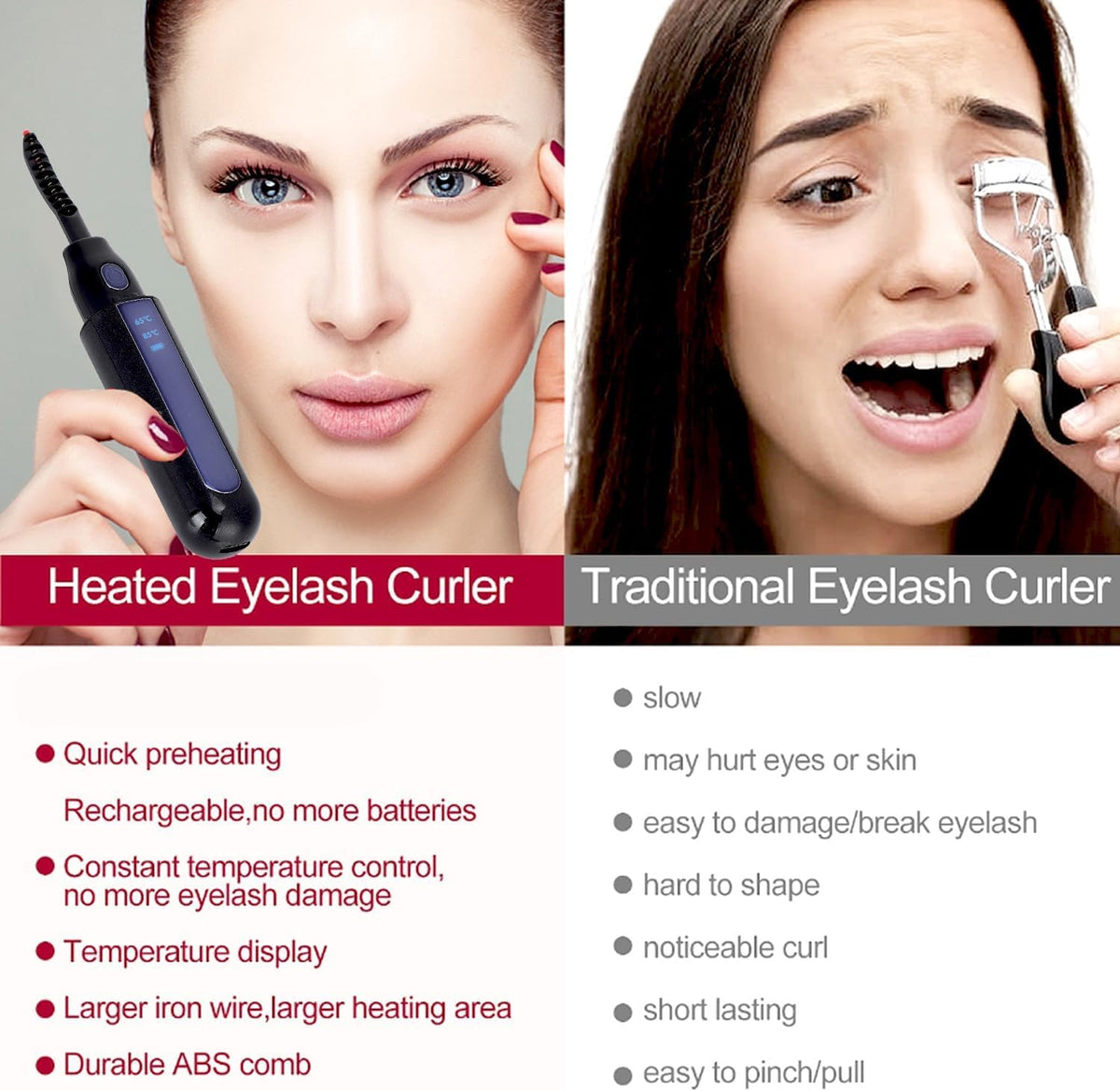 Mokeum Heated Eyelash Curler, USB Rechargeable Eyelash Curler, 2 Gear Temperature Control with LED Display Mini Lash Curler for Women Girls Quick Heating Curling (Black)