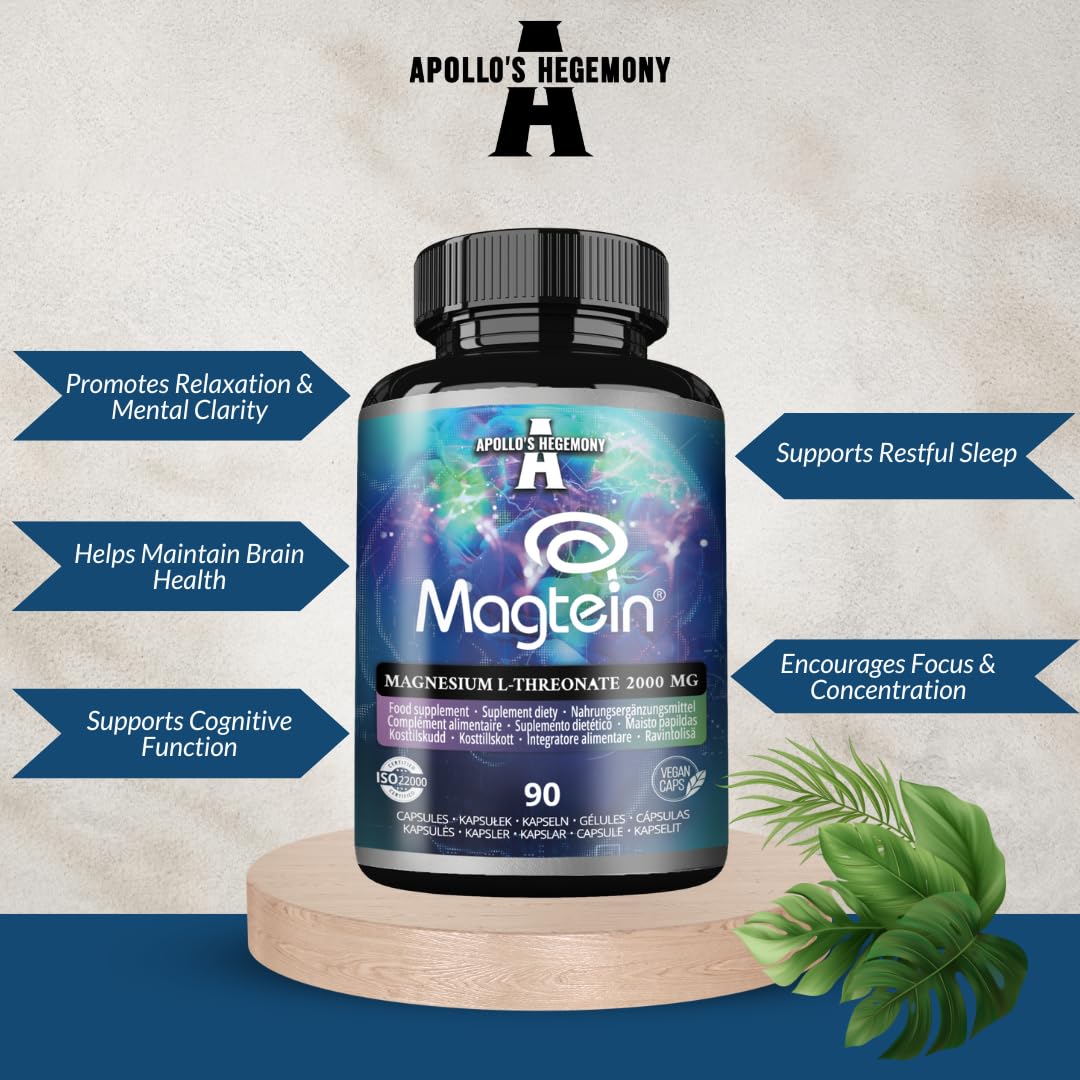 APOLLO'S HEGEMONY Magtein® Magnesium L-Threonate 144 mg per Daily Dose - 90 Vegan Capsules - 30-Day Supply - for Cognitive Function Support - by Apollo's Hegemony