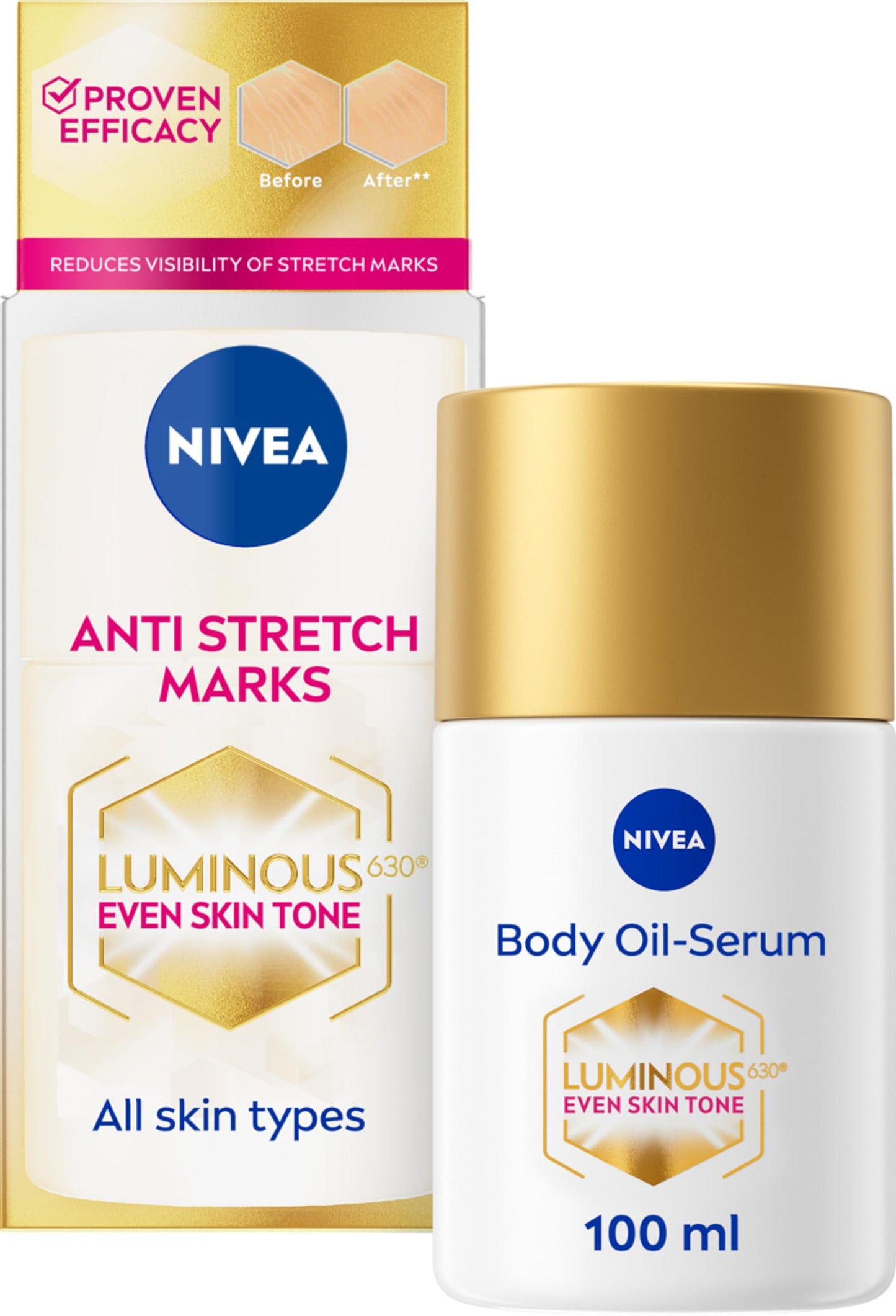 NIVEA Luminous 630 Body Oil Serum Anti Stretch Marks (100ml), Skincare Serum with Luminous 630 Visibly Reduces Stretch Marks in 2 weeks, Starts Working From Day 1