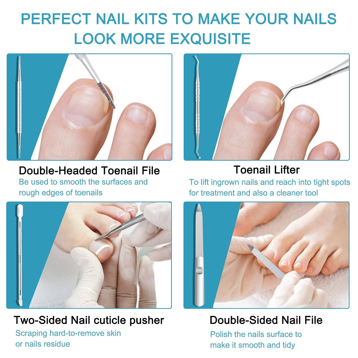 Azymi Toenail Clippers for Thick or Ingrown Nails, 7Pcs Nail Clippers Kit with Pedicure Tools, Sharp Blades/Long Handled, Heavy Duty Nail Scissors for Toenail Fungus Treatment for Men Women Elderly
