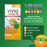 VIVIO JUNIOR VIVIO Junior Multivitamin Tonic for Kids – 12 Added Vitamins Plus Zinc & Iodine to Support Your Child’s Immunity & Cognitive Function - Orange - 250ml
