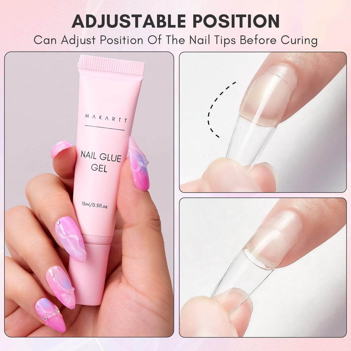 Makartt Nail Glue Gel for Press On Nails, Extra Strong 3 in 1 Solid Nail Glue for False Nail Tips, Long-Lasting 3D Gel for Acrylic Decoration, Curing Required,30 ML