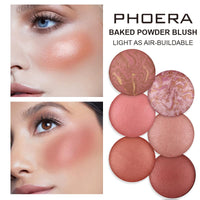 Phoera Baked Powder Blush – Richly Pigmented & Buildable, Multi-Tonal Mineral Blush for a Youthful Glow, Satin & Shimmery Shades, Available in 6 Shades (205 Sunset, One Size)