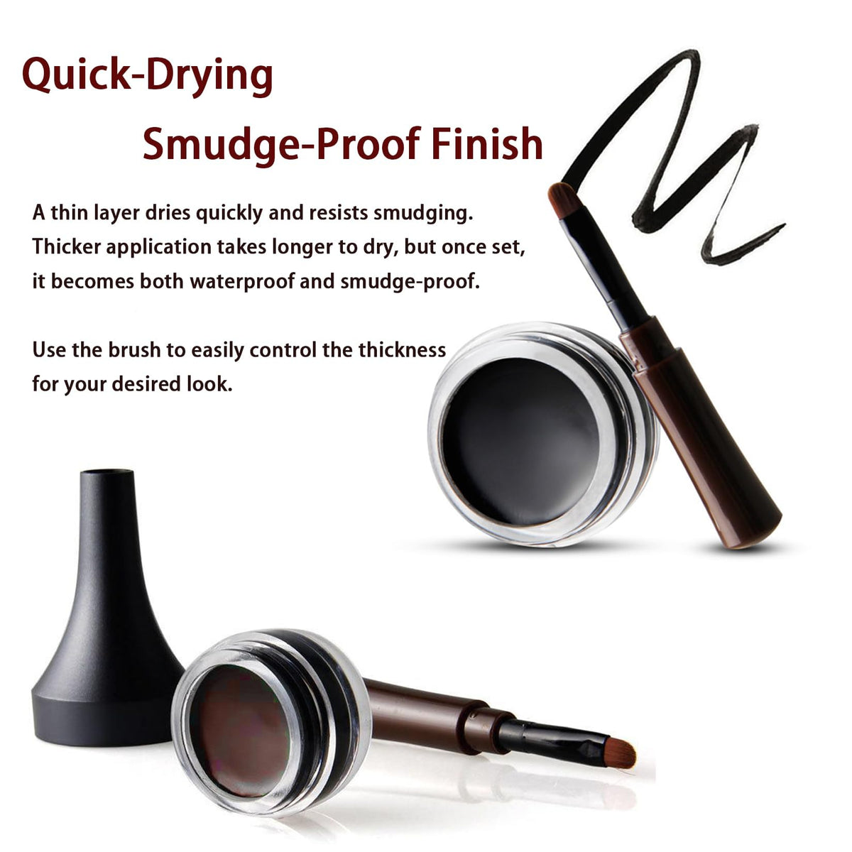 Mikloven Eyeliner Pot - High Matte Cream Gel Eyeliner in Black & Brown: Long-Lasting Waterproof Smudge-Proof Gel Formula with Fine Tip Brush, Ideal for Precise Lines, Mature Skin and All-Day Wear