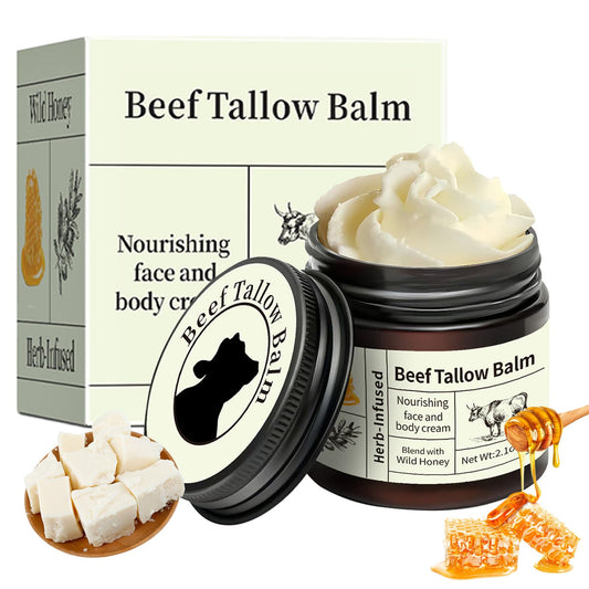 Wormeer Grass-Fed Beef Tallow Honey Balm for Skin - Nourishing Face & Body Cream for Dry Skin - Moisturizing Skincare with Mild Ingredients (Color, A)
