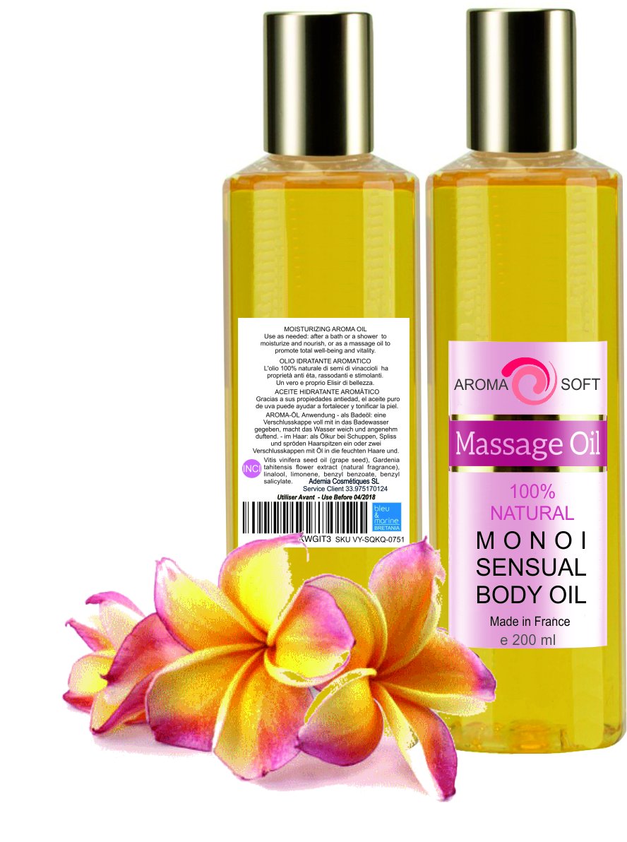bleu & marine Bretania Monoi Body Massage Oil, Aromatic Spa Experience, Deep Nourishment for Skin Glow, Stress Relief, Vitality Boost, 100% Natural, 200 ml