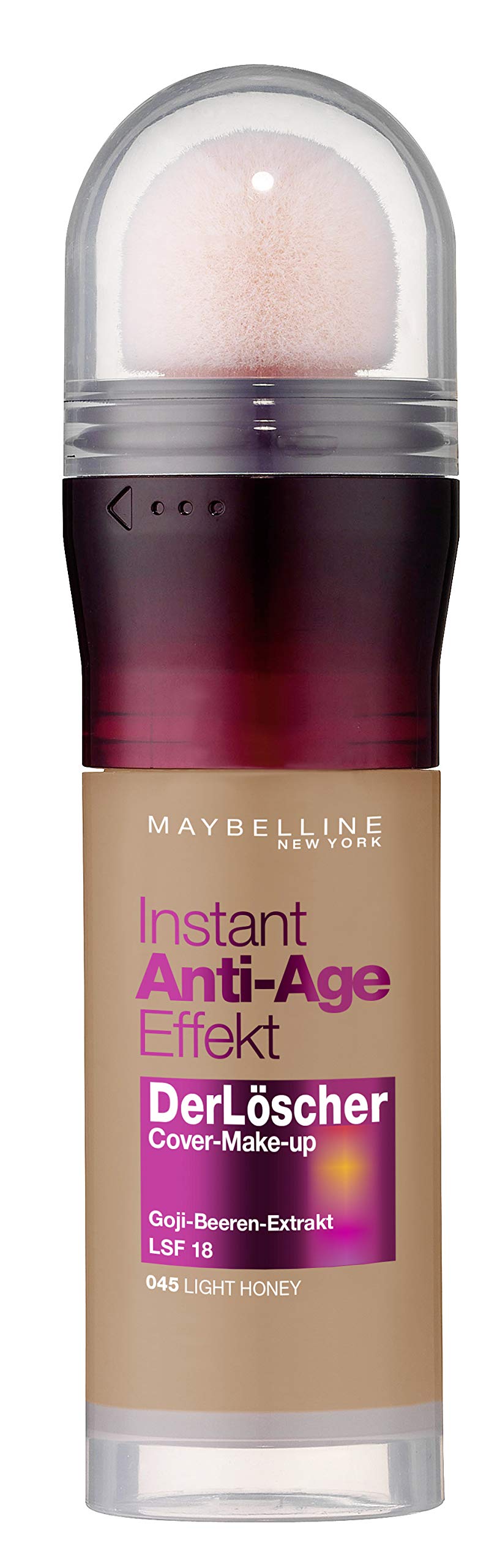 Maybelline New York Make Up with SPF 18 and Anti-Ageing Effect, Instant Anti-Age Eraser Foundation, No. 45 Light Honey, 20 ml