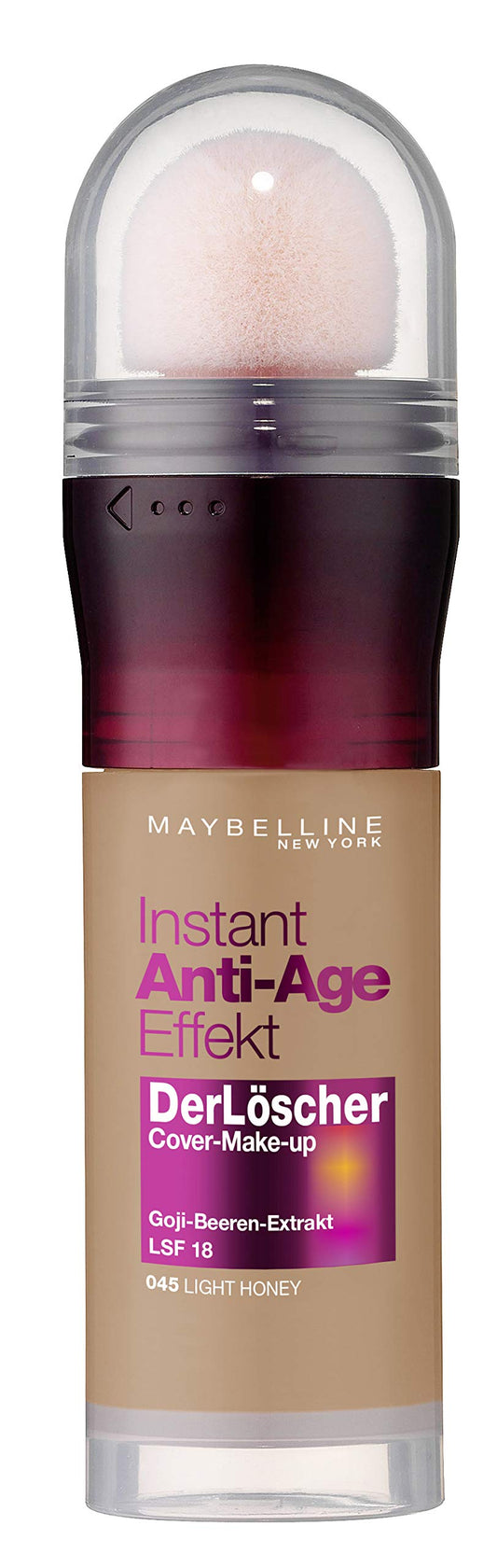 Maybelline New York Make Up with SPF 18 and Anti-Ageing Effect, Instant Anti-Age Eraser Foundation, No. 45 Light Honey, 20 ml