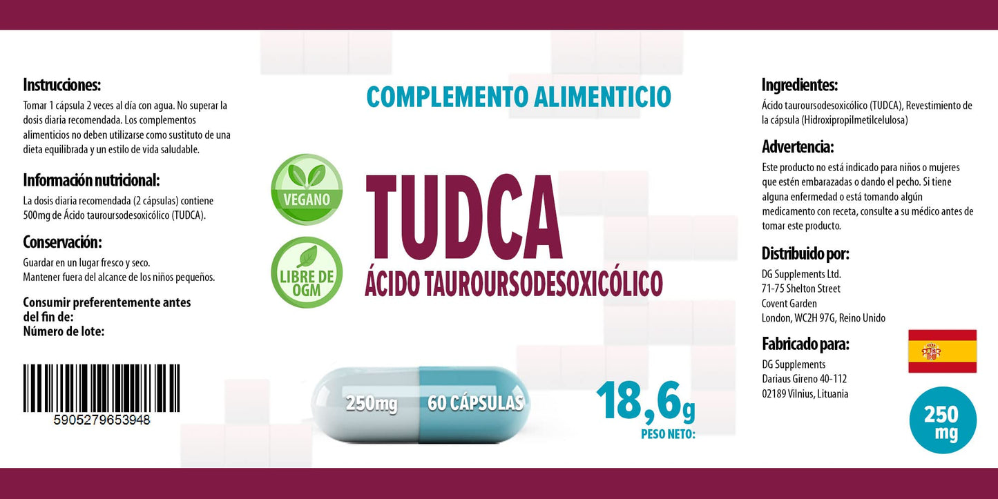 Hepatica TUDCA 250mg | Tauroursodeoxycholic Acid | 500mg Daily Serving | 60 Vegan Capsules | 1-Month Supply | 3rd Party Lab Tested