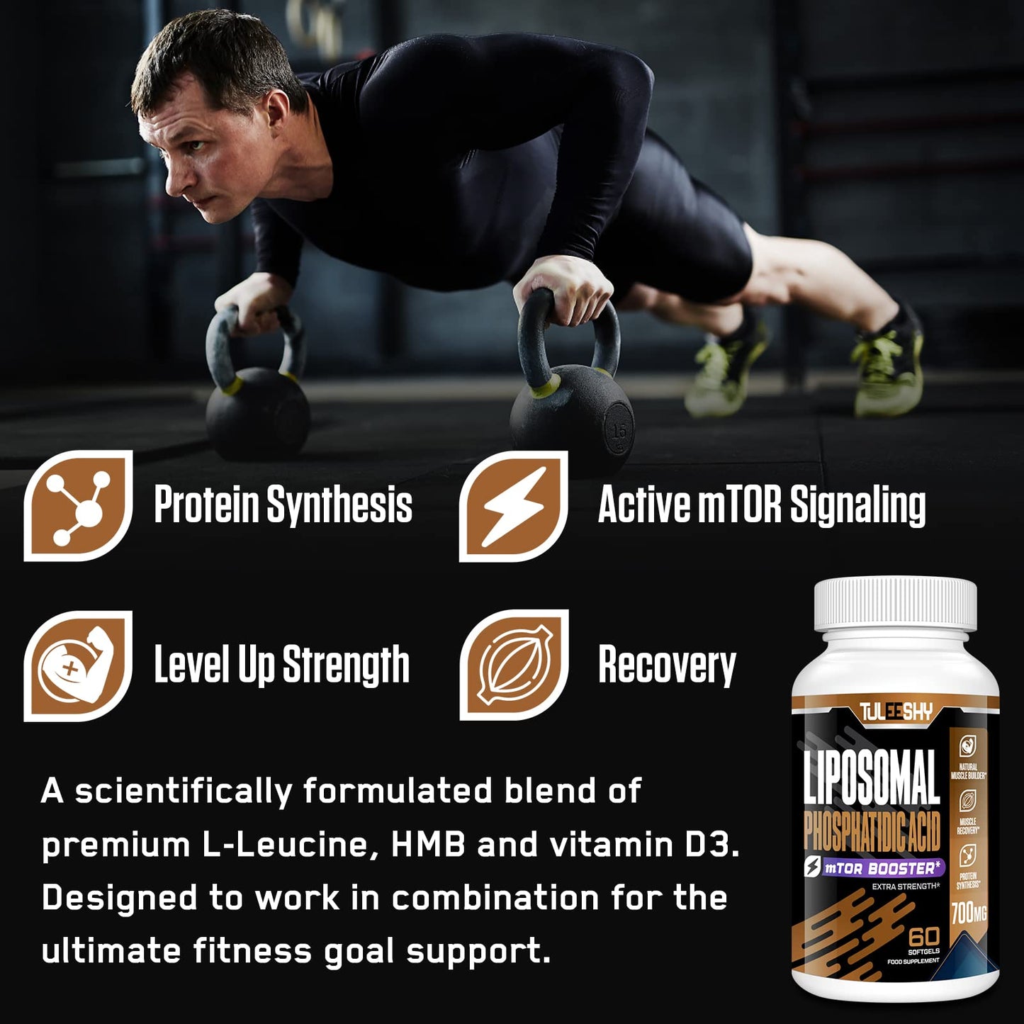 Liposomal Phosphatidic Acid (PA) 700mg with HMB, L-Leucine&Vitamin D3, Muscle Builder, Boost mTOR Build Mass and Strength Max Absorption Supplements (60 Count(Pack of 1))