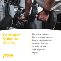 Potassium 200mg 120 Tablets | Contributes to Normal Blood Pressure, Muscle Function and Nervous System Function | Electrolyte Regulation | Potassium Chloride | Vegan GMP Approved | MOBU UK