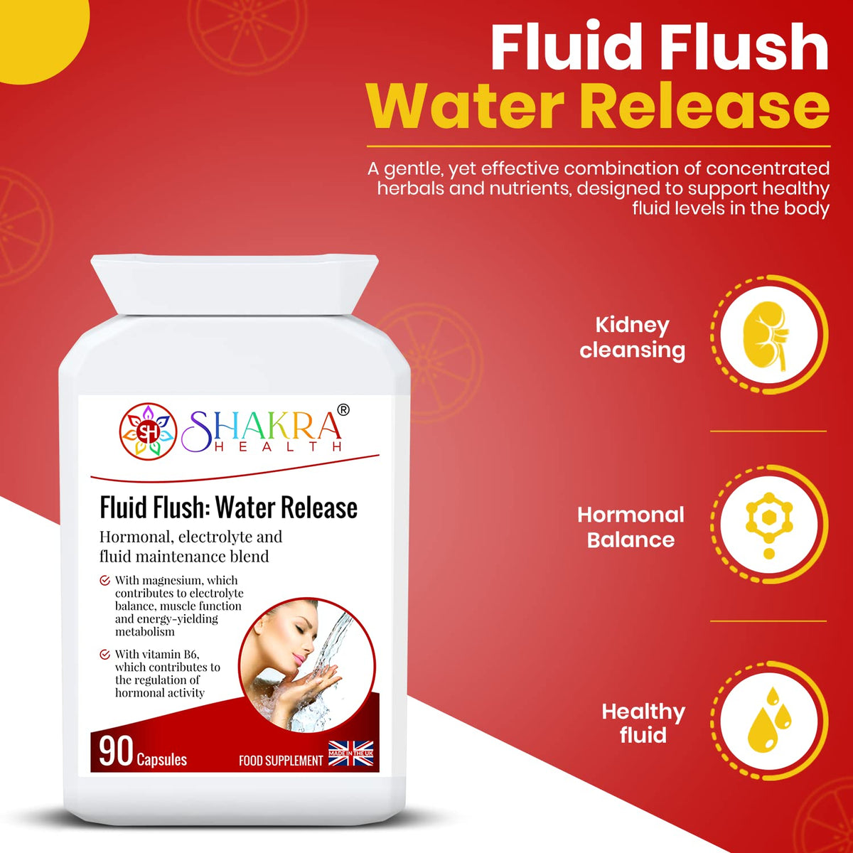 SH SHAKRA HEALTH Fluid Flush: 90 Capsules for Water Balance & Bloating Relief. Supports Natural Fluid Flow, Hormone Harmony & Weight Management Goals | Plant-Based Formula