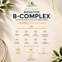 Supplement Tree Bioactive B Complex with Vitamin C – Methylated B12, Folate (5-MTHF), B6 P5P, PABA, Choline, Inositol – High Strength, 90 Vegan Capsules – Non-GMO