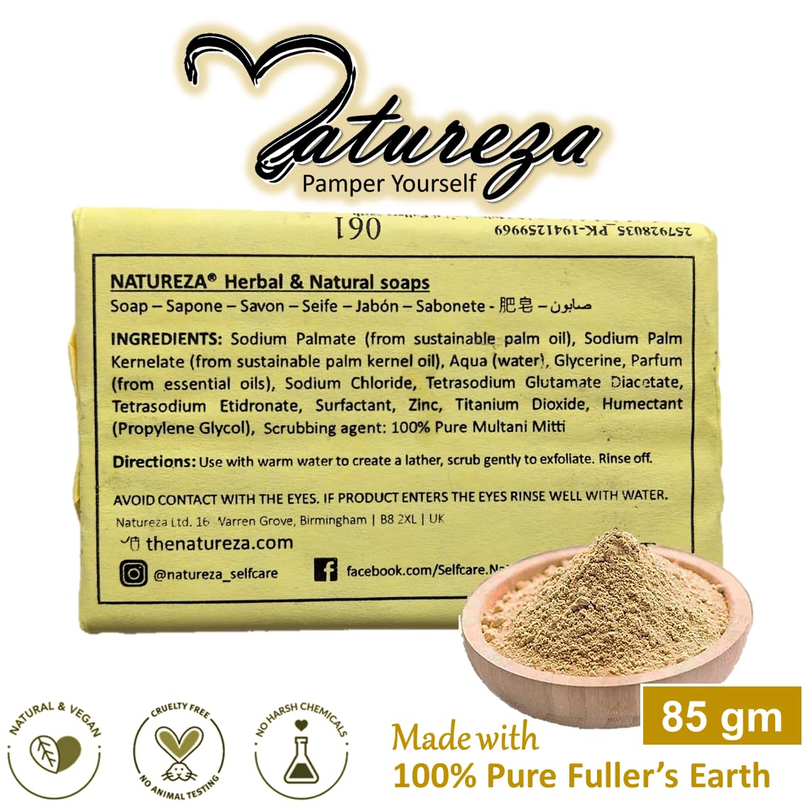 Natureza Organic Bentonite Clay soap Deep Cleansing Mineral Soap Anti bacterial scrub bar 90g