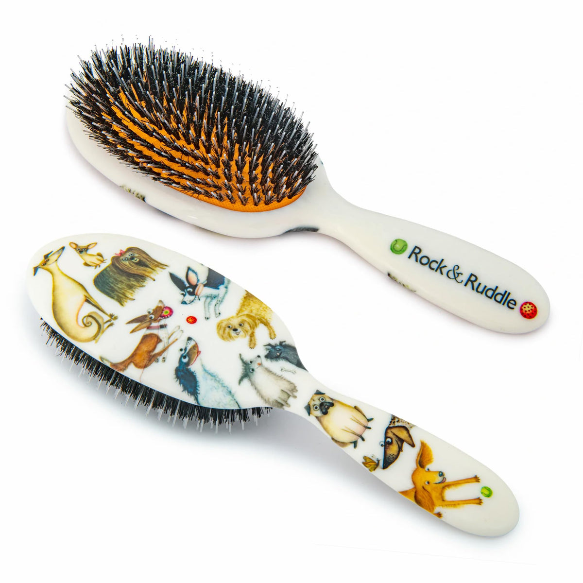 Rock & Ruddle Natural Mixed Boar Bristle Hair Brush for Women and Kids (Small/Travel Size, 17.5cm) - Perfect for Wet or Dry Hair, Detangling Smoothing Blowdrying - Made in UK - Darling Dogs