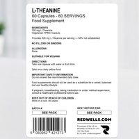 L-Theanine Capsules REDWELLS Anxiety Stress No Additives Strong 300mg - 60 Pack