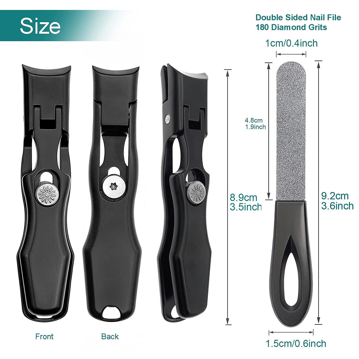 VOGARB Toe Nail Clippers for Thick Nails, Large Wide Jaw Opening Toenail Clippers with Toenail File Heavy Duty Fingernail Cutter No Splash for Men Women Adult Seniors (Black with File)