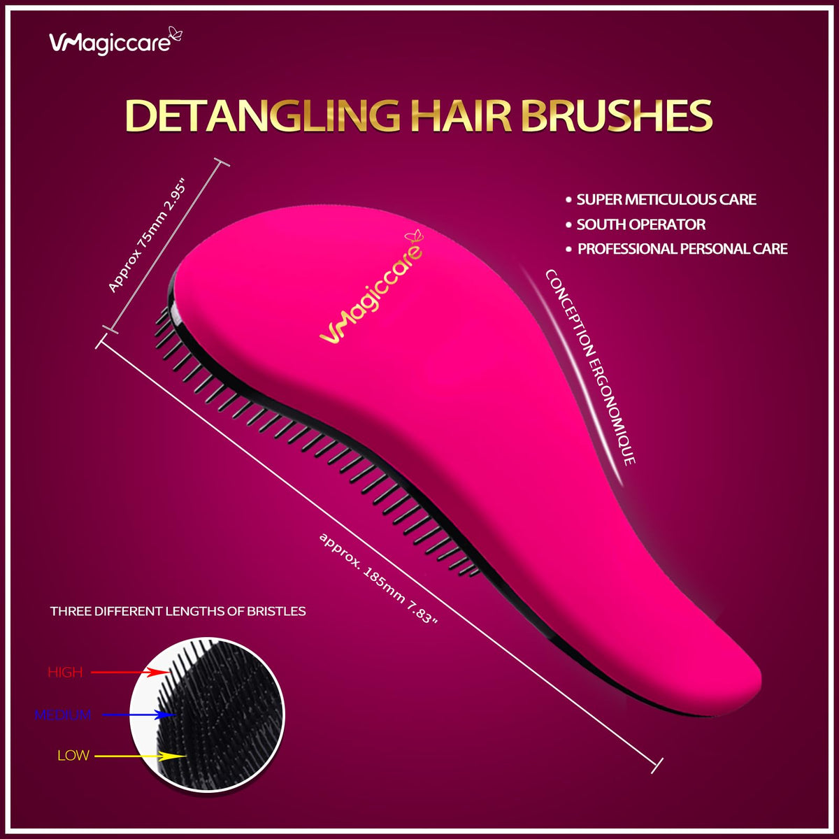 VMAGIC CARE Detangling Brush - glide the Detangler Brush through Tangled hair - Best Comb for Women, Girls, Men & Boys - Use in Wet and Dry Hair (Rose Red)