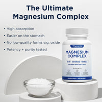 TheraMg Magnesium Glycinate 4-in-1 Complex - Citrate, Malate & Taurate for Sleep, Tiredness, Muscles & Nervous System - 300mg Elemental Magnesium - High Strength, Chelated, Vegan - 120 Capsules - Made in UK