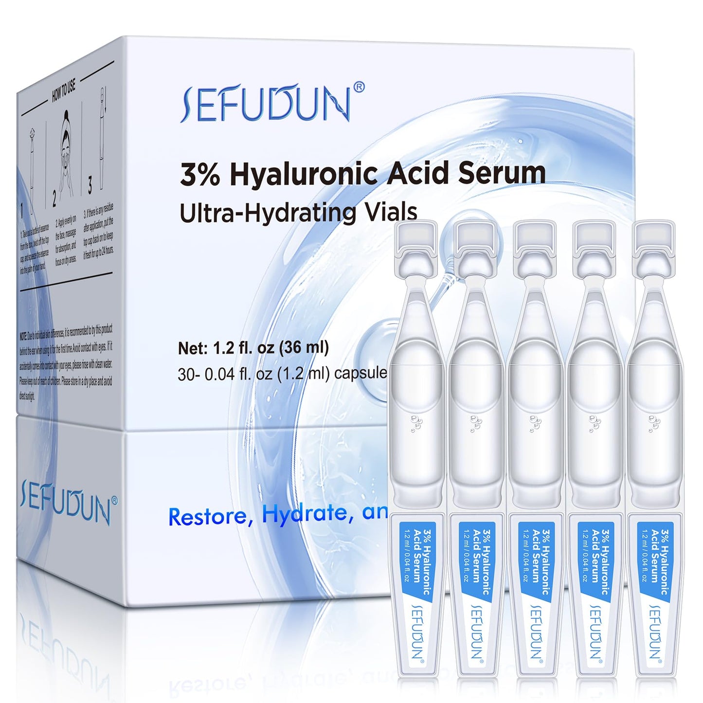 30pcs Ultra-Hydrating Acid Serum-1.2ml Hyaluronic Acid Ultra-Hydrating Vials with 3% Hyaluronic Acid,-Sensitive-Soothing-Anti Aging Serum for Face