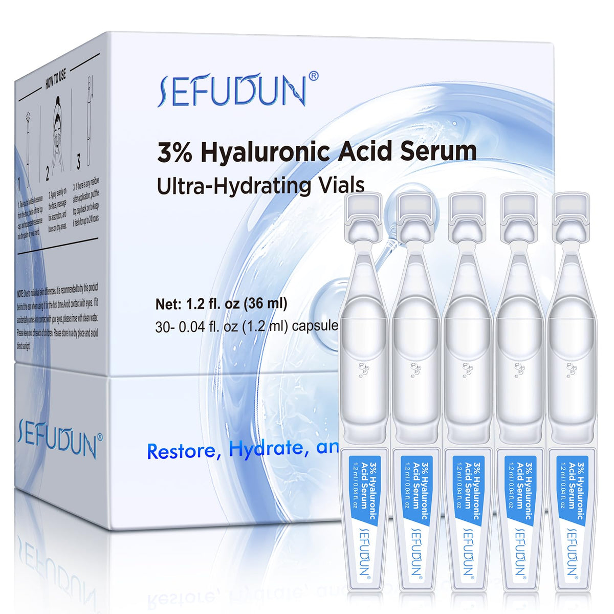 IWKDIJ 30pcs Ultra-Hydrating Acid Serum-1.2ml Hyaluronic Acid Ultra-Hydrating Vials with 3% Hyaluronic Acid,-Sensitive-Soothing-Anti Aging Serum for Face