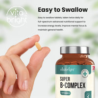 VitaBright Vitamin B Complex High Strength Methylated B Vitamins | B6 Vitamins with Folate & B12 Supplements | Complete Complex with 12 Active Nutrients | Not Liquid Drops Or Spray | Vitabright