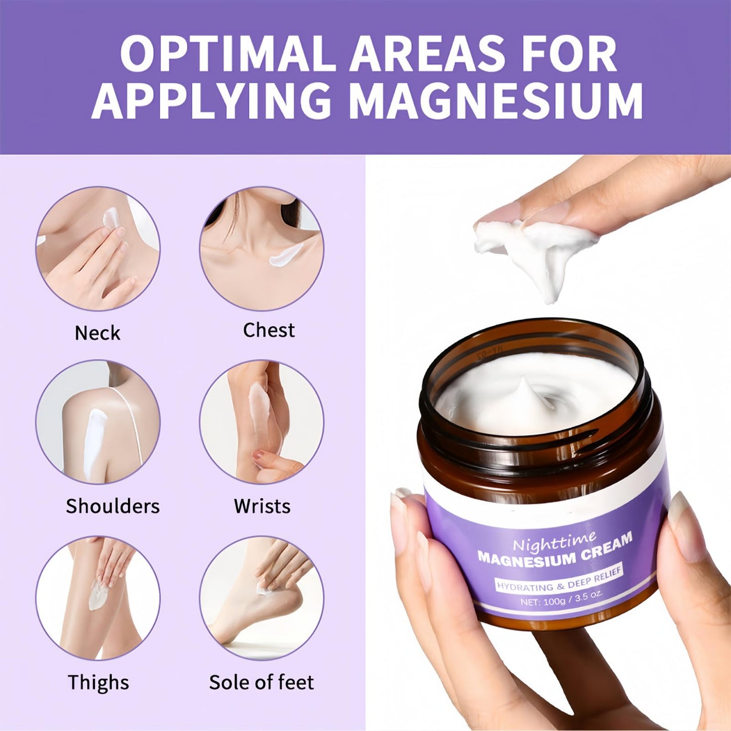 Siyinzu 100g Magnesium Cream for Sleep,Magnesium Sleep Body Cream,Magnesium Body Lotion,Magnesium Soothing S/leep Butter,Magnesium Calm C-ream,Organics Magnesium Balm,Relief Lavender & Magnesium Moisturizer