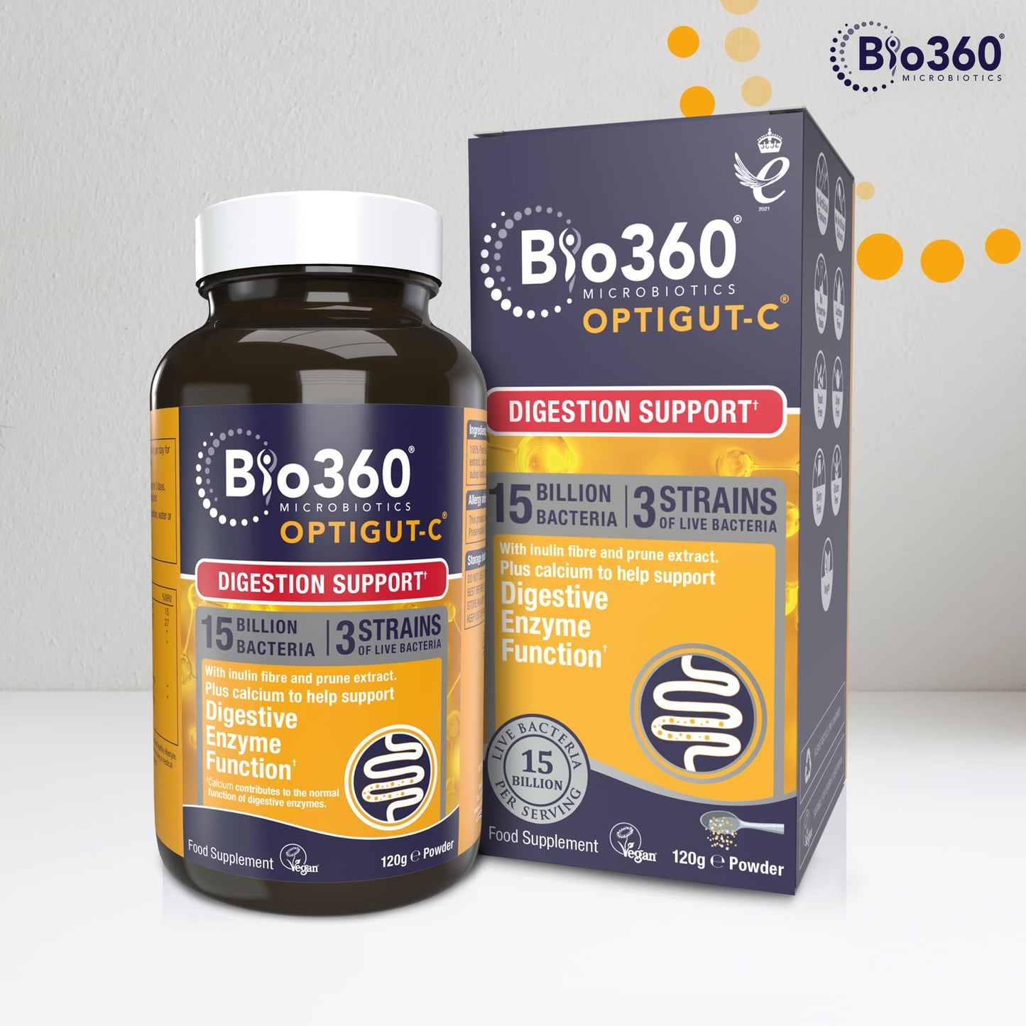 Natures Aid Bio360 OptiGUT-C Powder 120g – 15 Billion Live Bacteria Cultures – Supports Digestion, Gut Flora, Digestive Health, Immune System – High Potency, Vegan, Non-GMO, Gluten-Free Microbiotic