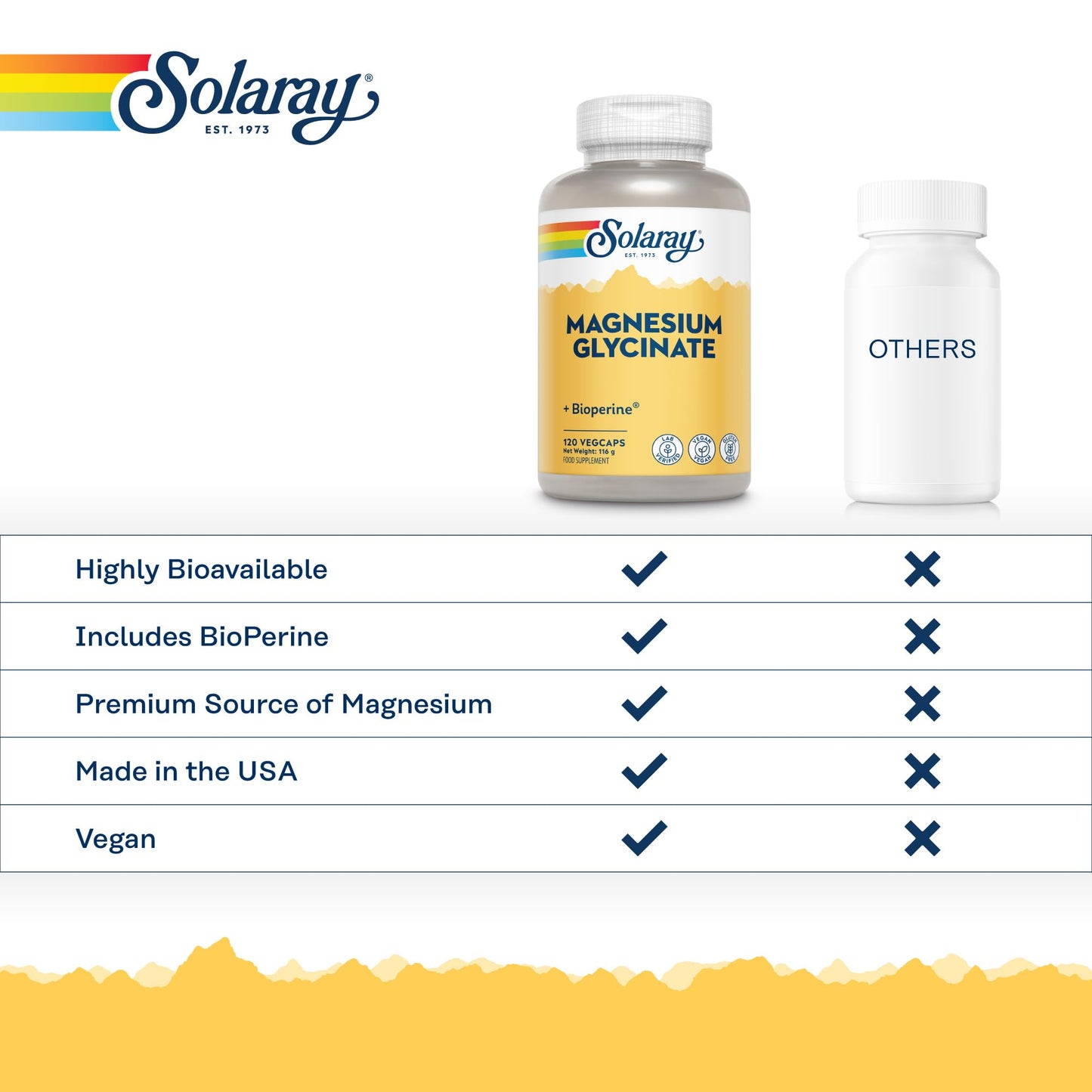 SOLARAY Magnesium Glycinate - 120 Vegan Capsules - High Strength Magnesium Bisglycinate Supplement - with Added Bioperine Black Pepper for Gentle Digestion - Lab Verified - Solaray