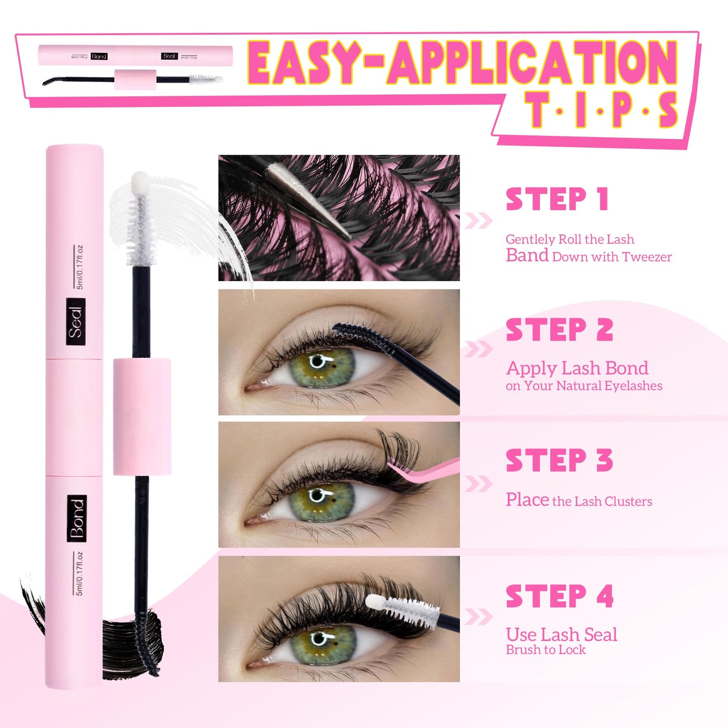 ALICE DIY Eyelash Extension Kit D Curl Fluffy Wispy Lash Clusters Individual Lashes Lash Extension Kit with Lash Bond and Seal Applicator Tool for Self Application at Home (80P-280Pcs-Mix10-16mm-0.07D)