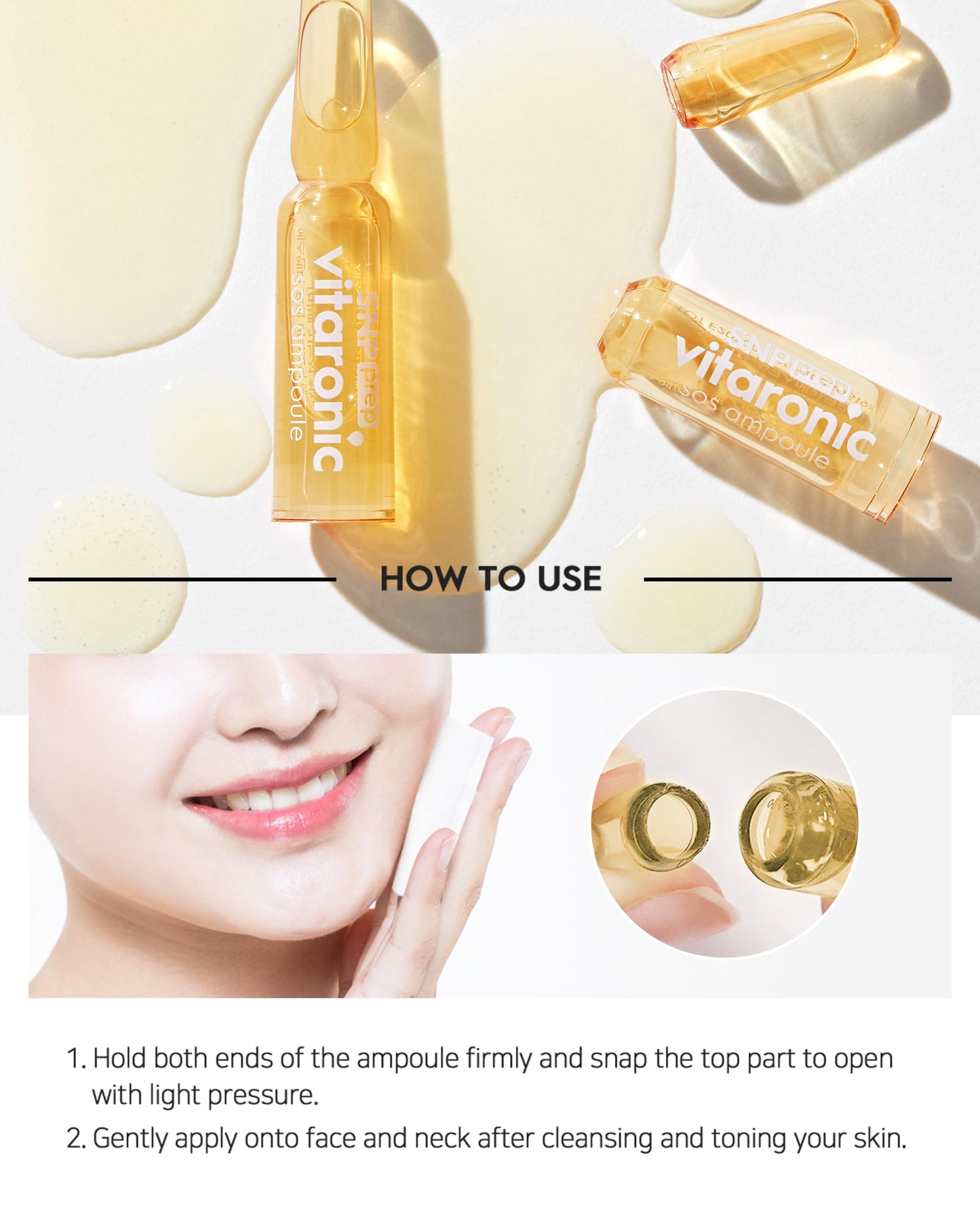 SNP Prep Vitaronic SOS Ampoule – Korean 7-Day Vitamin C Serum with Panthenol, and Hyaluronic Acid for Radiant Glow, Skin Vitality, and Dewy Hydration Care, 1.5ml x 7ea