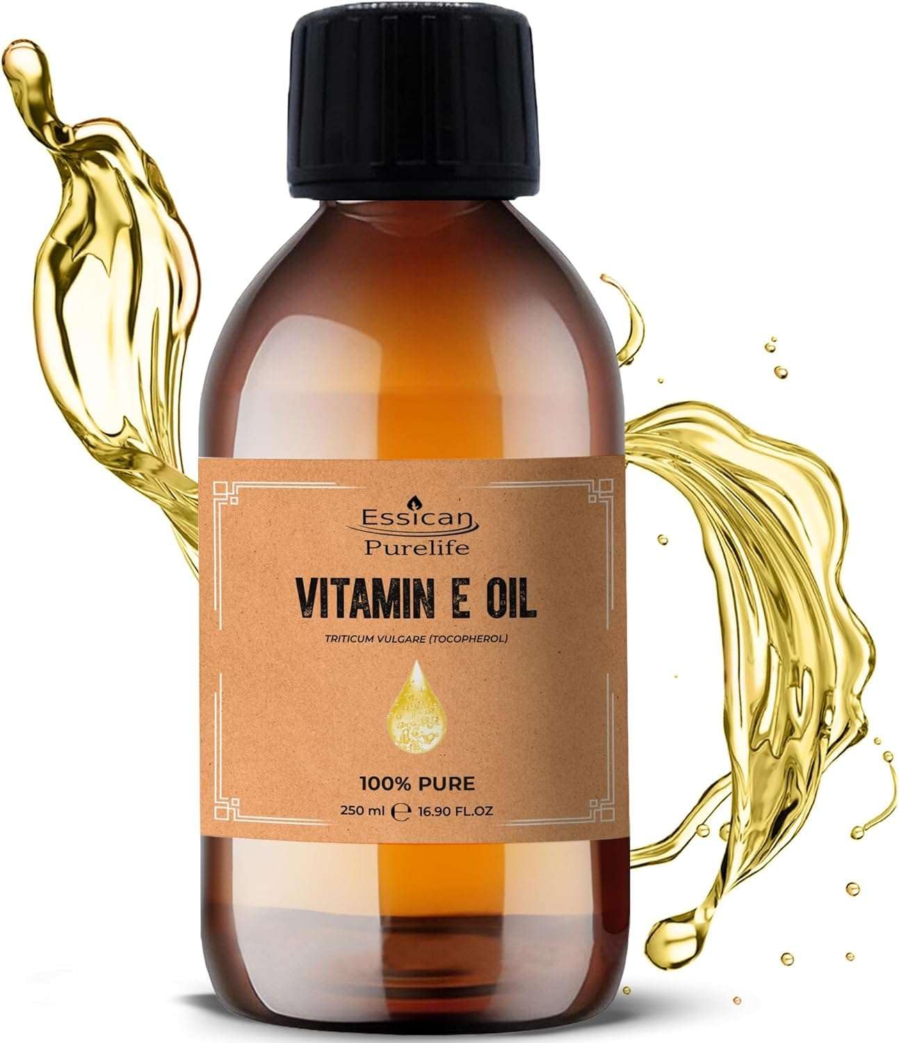 Essican Purelife Vitamin E Oil 250ml - 100% Pure Natural Vitamin E Oil for Face, Vitamin E Oil for Hair, Vitamin E Oil for Skin, Vitamin E for Scars, Scalp, Pure Vitamin E Oil for Nails, VIT E Pure Oil, Carrier Oils