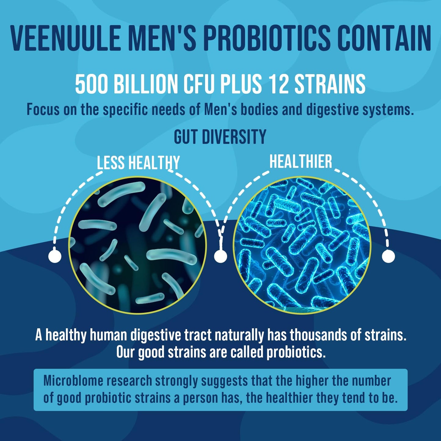 Veenuule 500 Billion CFU Probiotics for Men, 12 Diverse Strains Probiotics for Gut Health with Cranberry, Turmeric, Goji, for Digestive, Bloating & Immune Health, Shelf Stable (60 Count (Pack of 3))