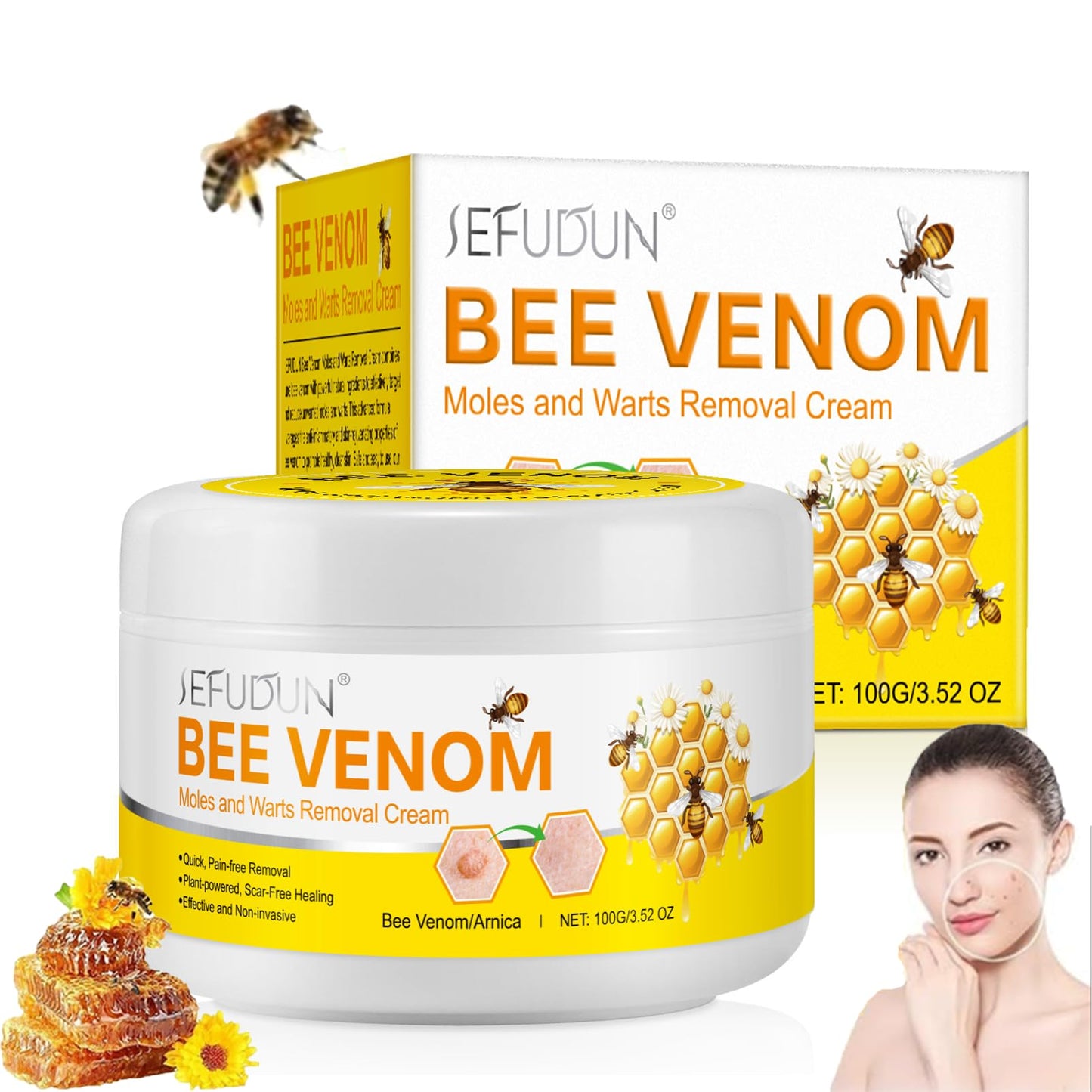 jinyue Bee Cream, Bee Care Cream,Bee Venom Tag Remover，Bee Venom Moles and Warts Removal Cream, Bee Venom Cream Bee Venom Repair Cream for All Parts of The Body 100g