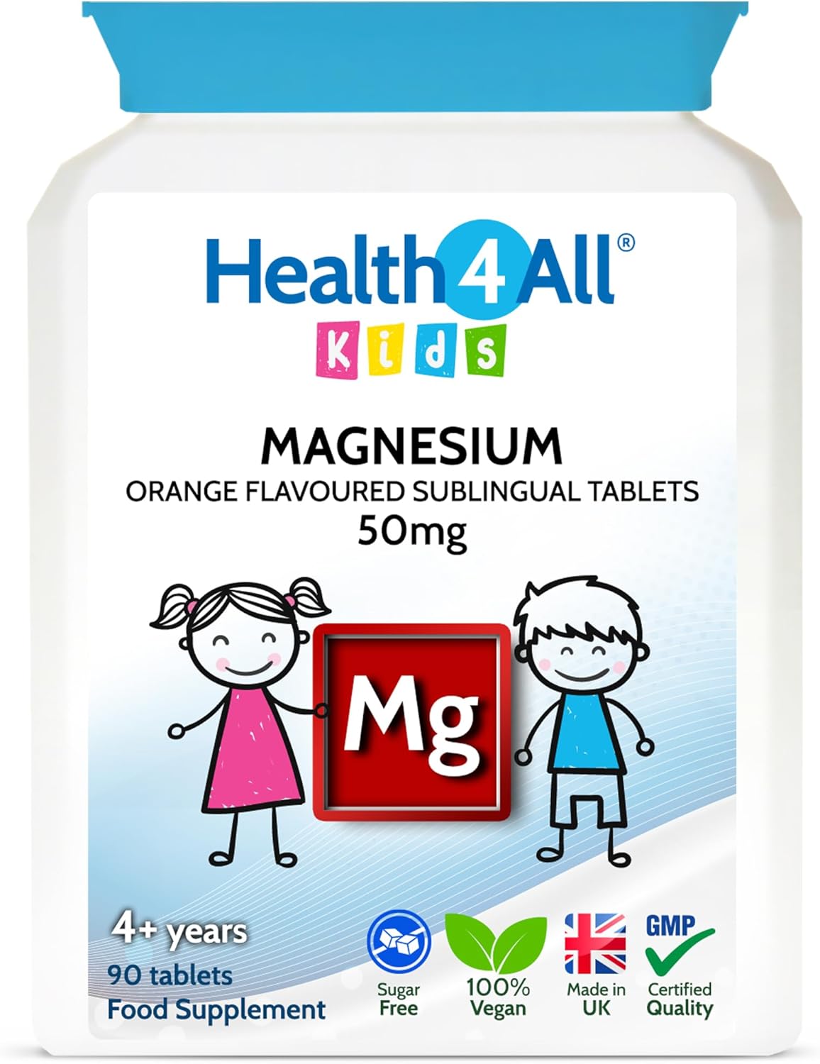 Health4All Kids Magnesium Chewable 90 Tablets (V), Tasty Magnesium for Kids - Tablets (not Gummies) Supplement